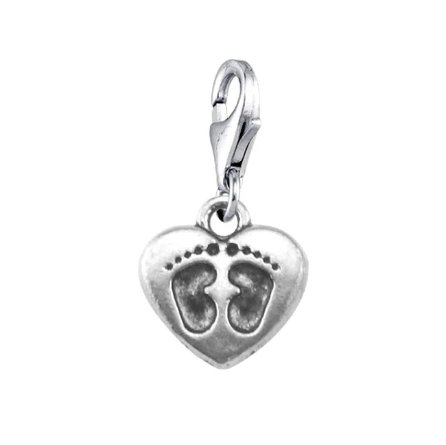 

Antique Silver Plated Baby Foot Print on Heart Charms with Lobster Clasp For Bracelet