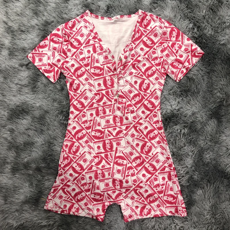 

Custom New Hot Pink Money short sleeve Pajama Sexy Women Adult Onesie
