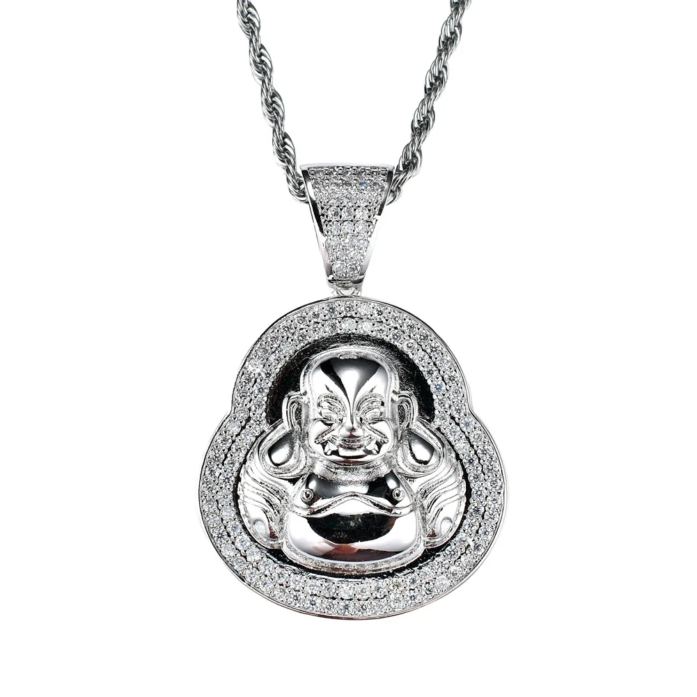 

bling bling iced out baguette diamond cubic zirconia cz hip hop gold buddha necklace