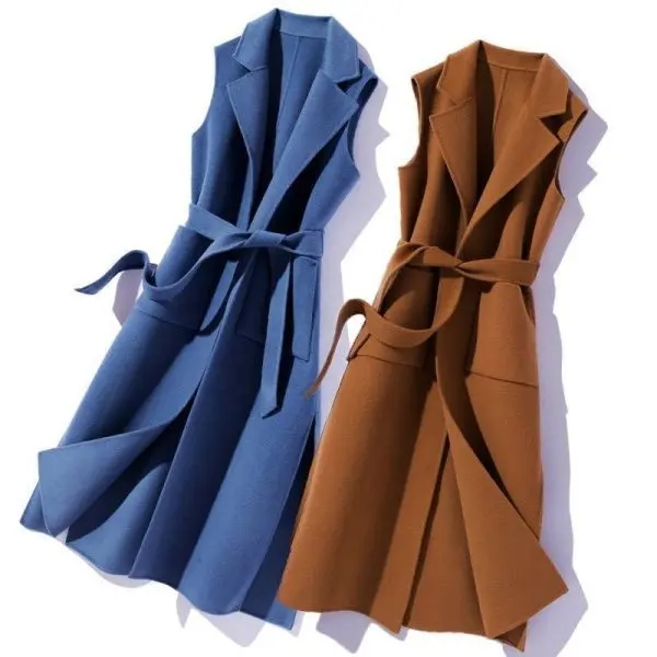 

S-3XL Autumn/Winter Korean Mid length Sleeveless Vest Coat with a Waistband Style Casual Large Coat