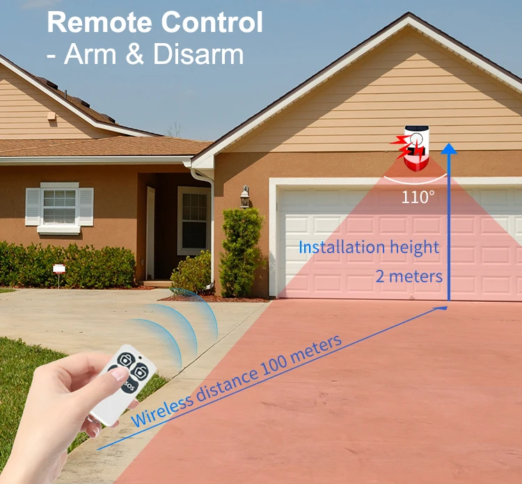 outdoor security motion sensor solar siren alarm system with wireless remote control button