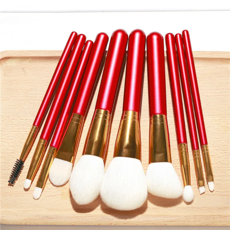 

10pcs red wood handle goat hair makeup brushes set kakubin lip scrub brush