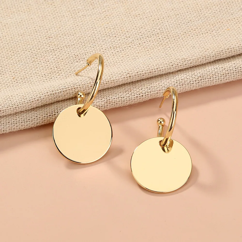 

Hot-selling Jewelry Simple Metal C-shaped Ear Hooks Earring Personality Fashion Round Pendant Earrings Jewelry For Women 2021, Gold