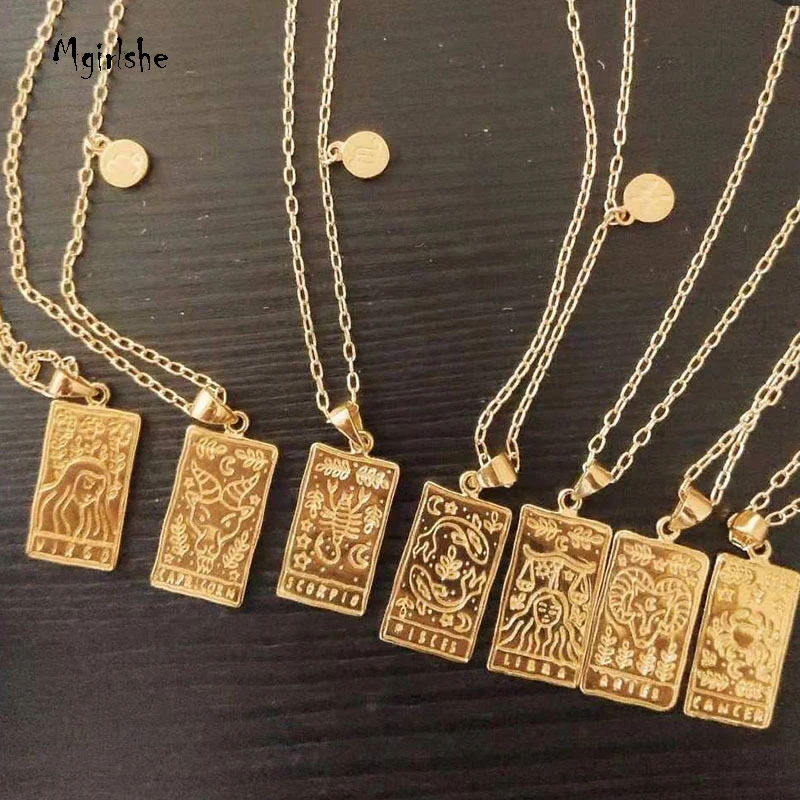 

Mgirlshe 18k Gold Plated Stainless Steel Zodiac Necklace Women Astrology Zodiac Sign Necklace Pendant Horoscope 12 Constellation, As picture