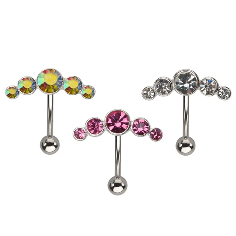 

Surgical Steel Simple Crystal Navel Piercing Ring Colorful Rhinestone Stainless Steel Geometric Belly Button Ring For Women