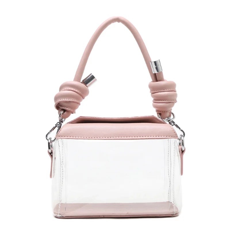 

Summer New Trendy Fashion Transparent Diagonal Small Square Popular Shoulder Handbag, Black, white, pink