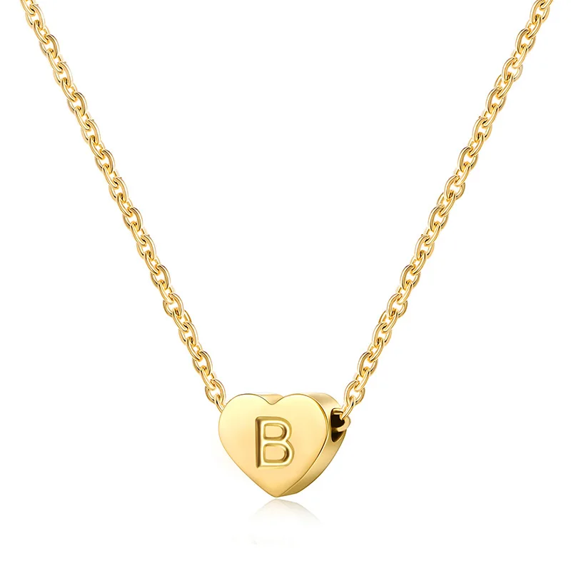 

Simple Real Gold Plated Stainless Steel Heart Initial Necklace Mini 26 Alphabet Necklace, Picture color