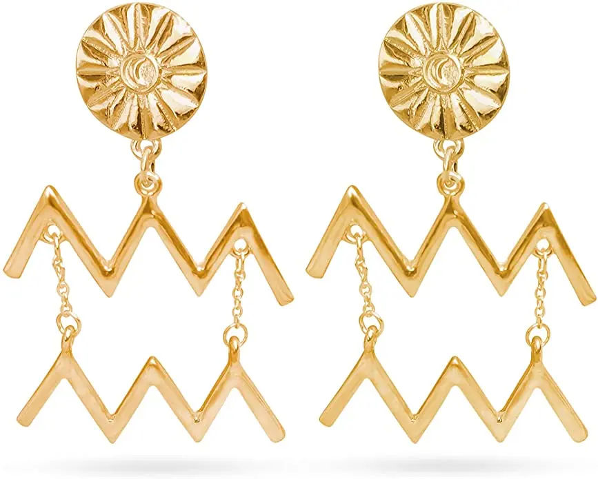 

Fashion 12 Zodiac Symbol Ring XL Gold Plated Earrings for Women, Golden