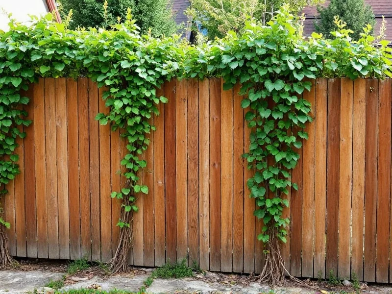 Reclaimed wood privacy fence with climbing vines