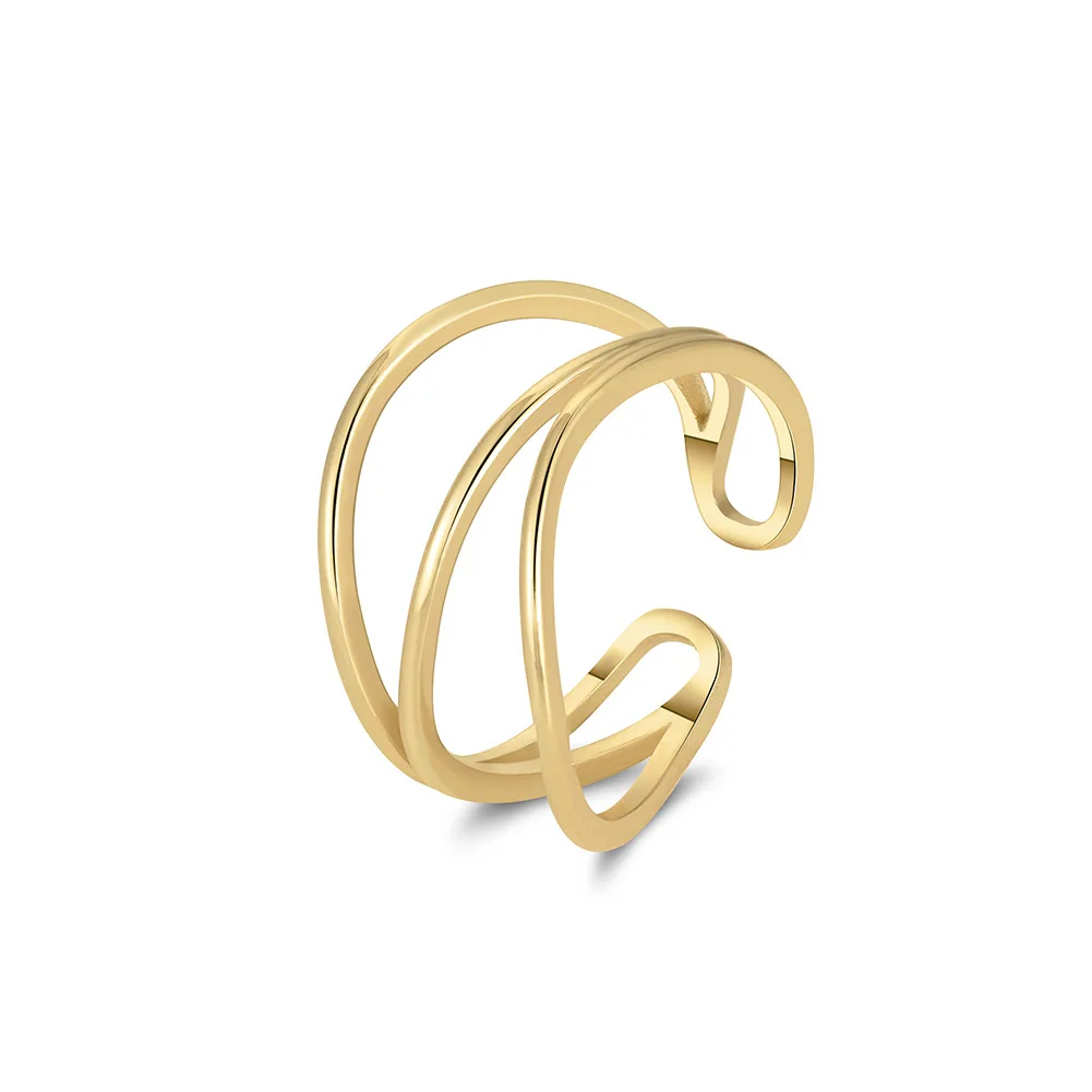Fashion 925 Silver Rings Jewelry for Women 14K Gold Plated 925 Sterling Silver Simple Geometric Lines Adjustable Rings Wholesale