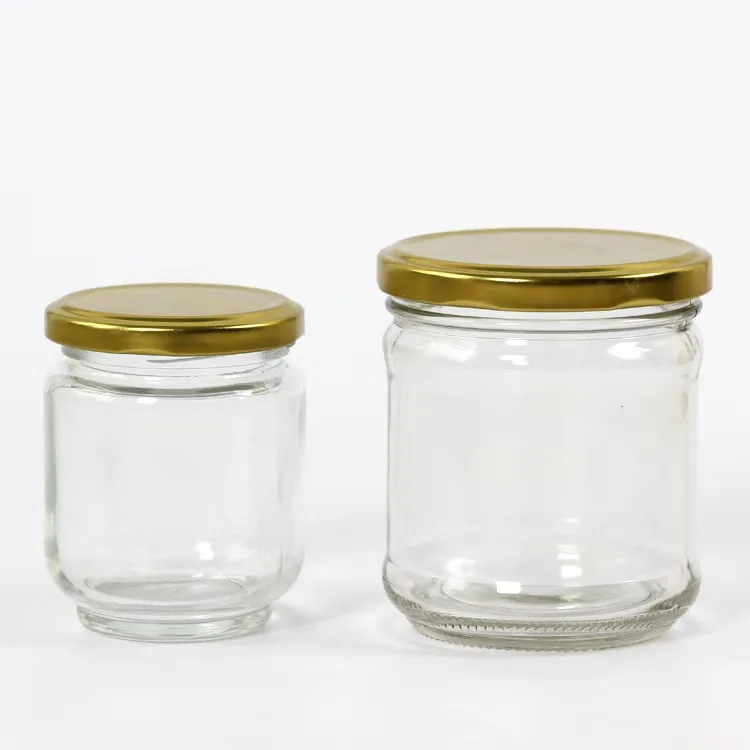 

Wholesale small transparent round glass food storage spice honey jar in bulk with airtight lids, Transparent clear