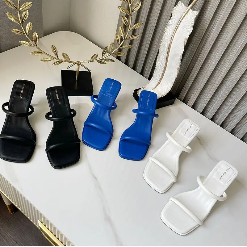 

Yellow And White Wholesale Price Fashion Square Toe Sandals Female Mules Elegant 2021 Heels for Women, White, yellow