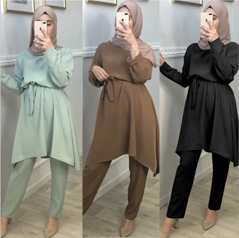 

USA Ramadan abaya Dubai Turkey Muslim sets islamic clothing women dress 2020