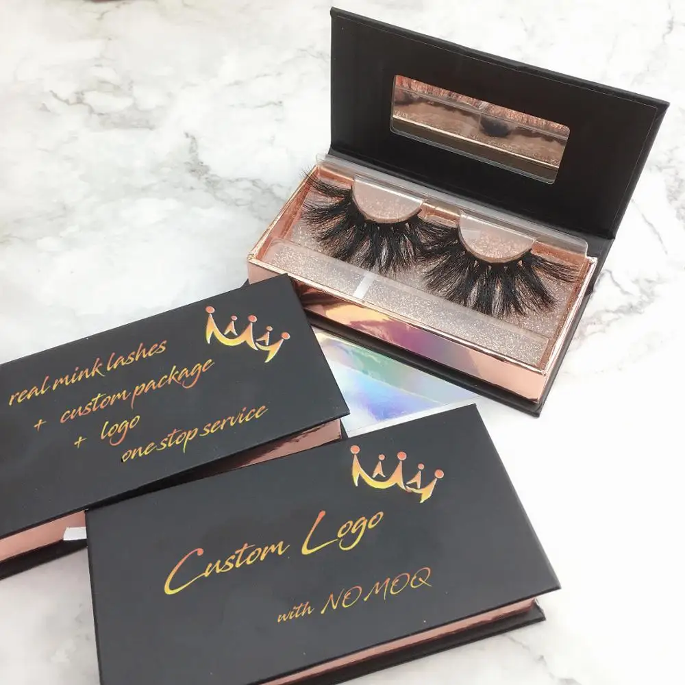

Real mink eyelashes private label long 25mm 5D false eyelash eyelash packaging box, Natural black