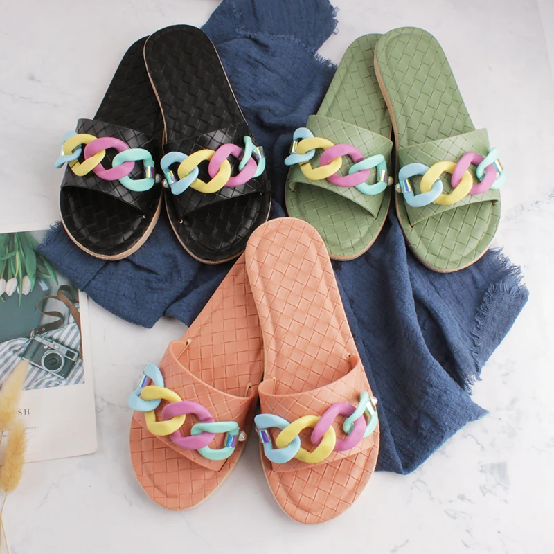 

Hot Sale woman sandals new arrivals Beach summer slippers flat pvc Ladies Slide sandals for women and ladies, Orange/green/black