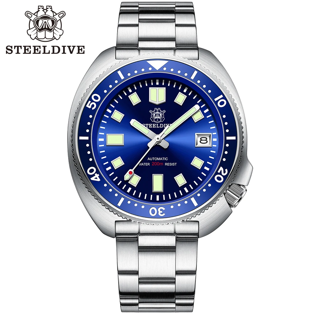 

Blue with logo ! SD1970 New Arrival Stainless Steel Case Blue Ceramic Bezel 20ATM NH35 Automatic Men Steeldive Watch