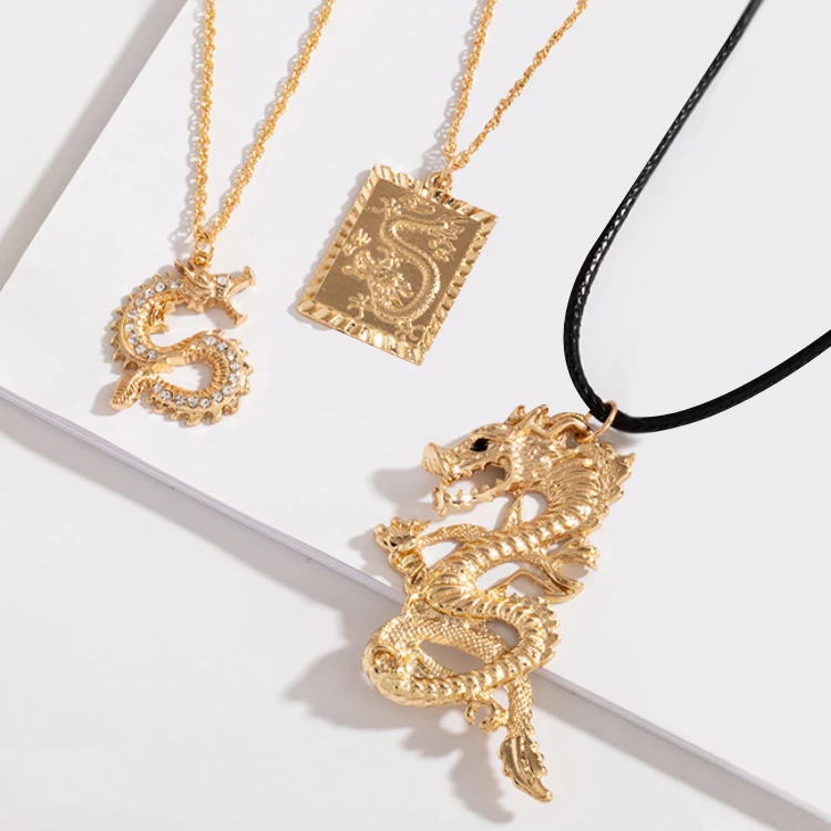 

Luxury Square Snake Pendant Necklace Men Jewelry Gold Dragon Necklace, Picture