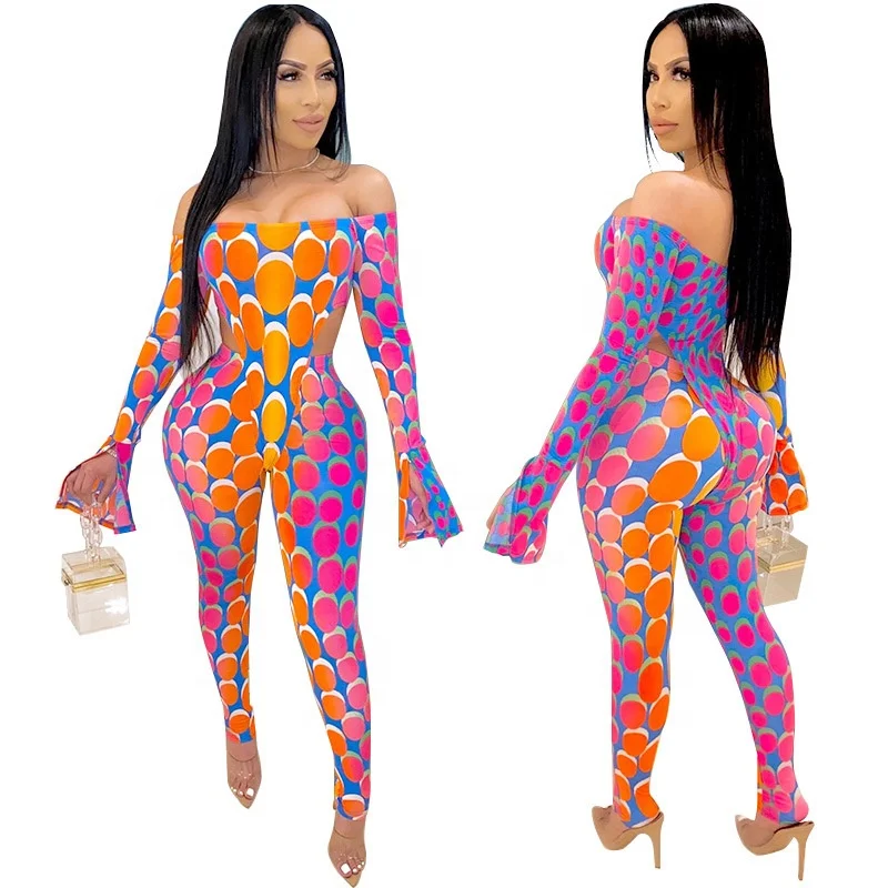 

B52809A Lately trendy women casual new printing skinny jumpsuit set, Shown