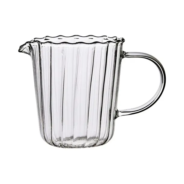 

Blown Striped Milk Jug Heat-resistant Glass Cup with Handle Coffee Milk Tea Separator Fair Cup for Home Drinkware Gift Kitchen, Clear