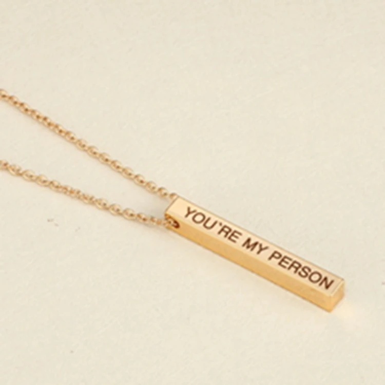 

new Four Sides Engraved Personalized Square rod Pendant Necklace Stainless Steel Pendant Necklace Gift