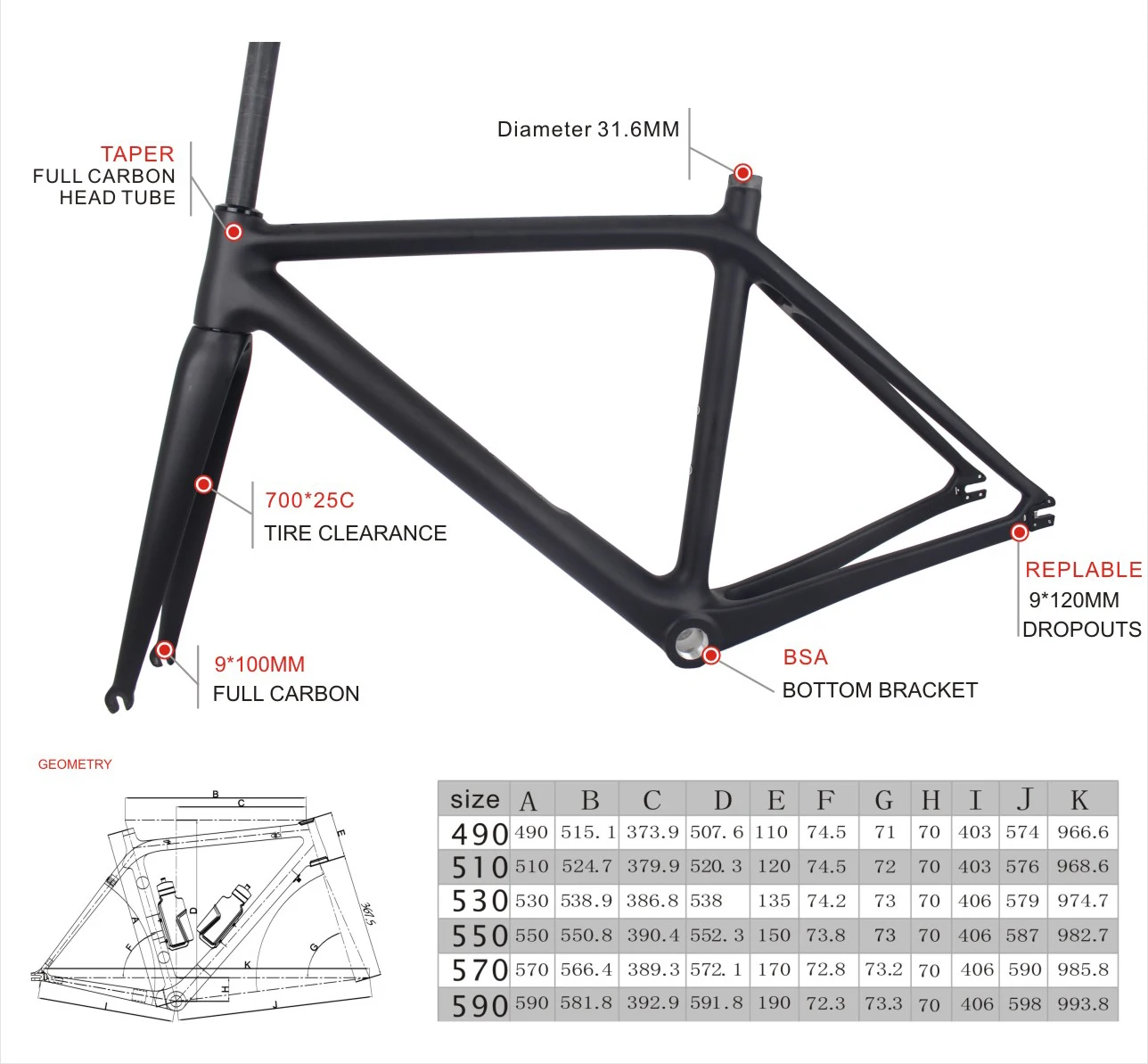 Custom Carbon Track Bike Frame With Carbon Fiber Fork Fixed Gear Track