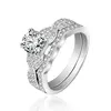 Customized Jewelry Sterling 925 Silver 18k Gold Plated Zircon Engagement and Wedding Stack Rings Sets for Girls