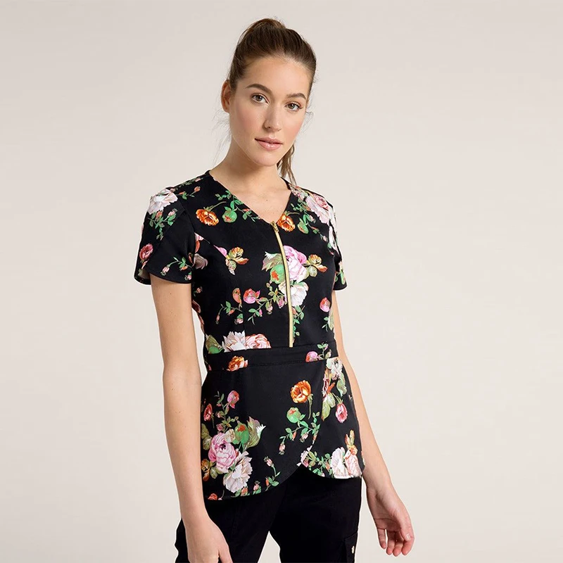 

Wholesales Customized Nurse Uniform Hospital Staff for Medical Uses Zipper Women Uniform