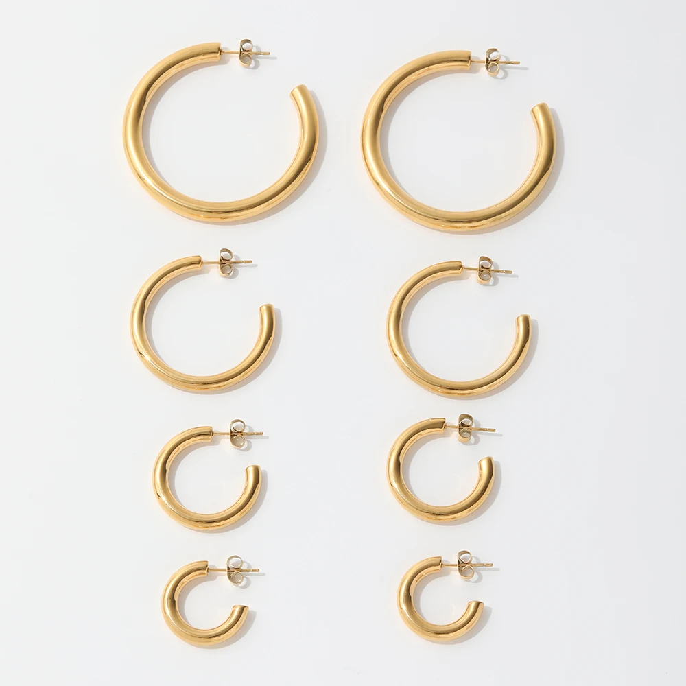 2022 Trendy Earring 18K Gold Plated Simple  Basic C Hoop Earrings Stainless Steel Earrings Wholesale