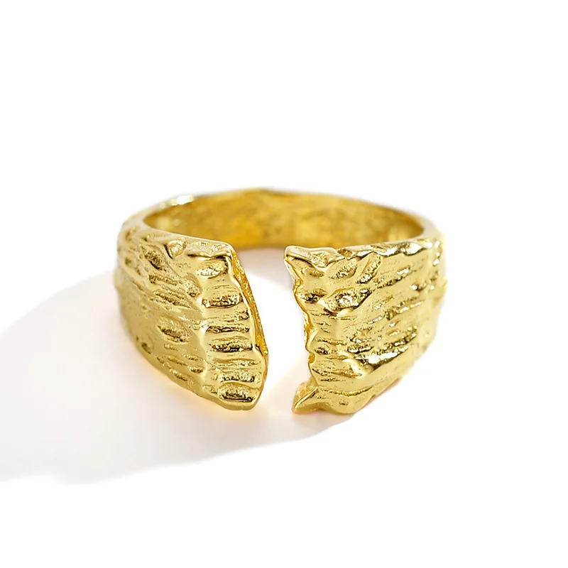 

Minimalist 18K Gold Plating Sterling Silver Wide Textured Ring Ins S925 Silver Lava Texture Ring For Unisex