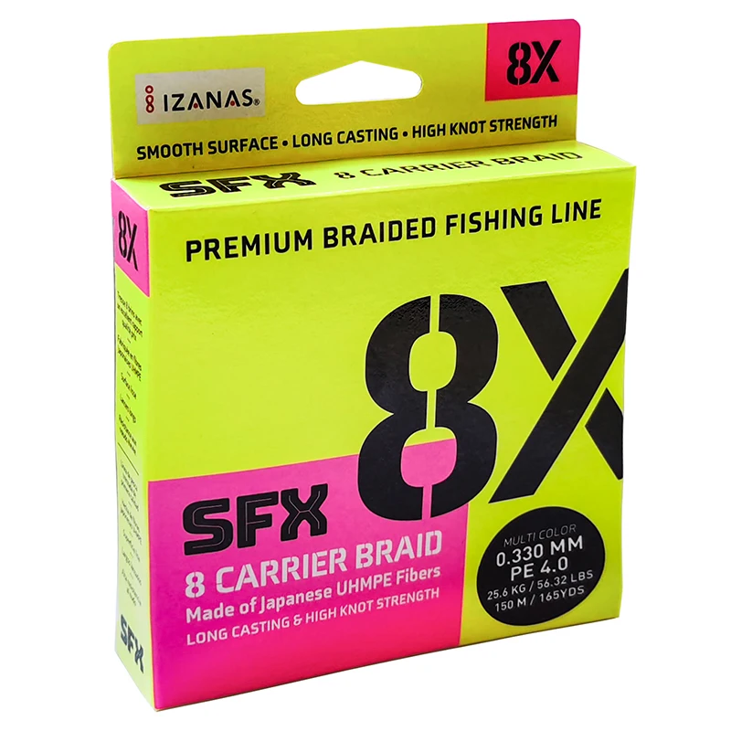 

SFX Multi-fiament 8 Strand Braided Fishing Line Fishing Lines Japan PE Fishing Line, Multicolor/bright green