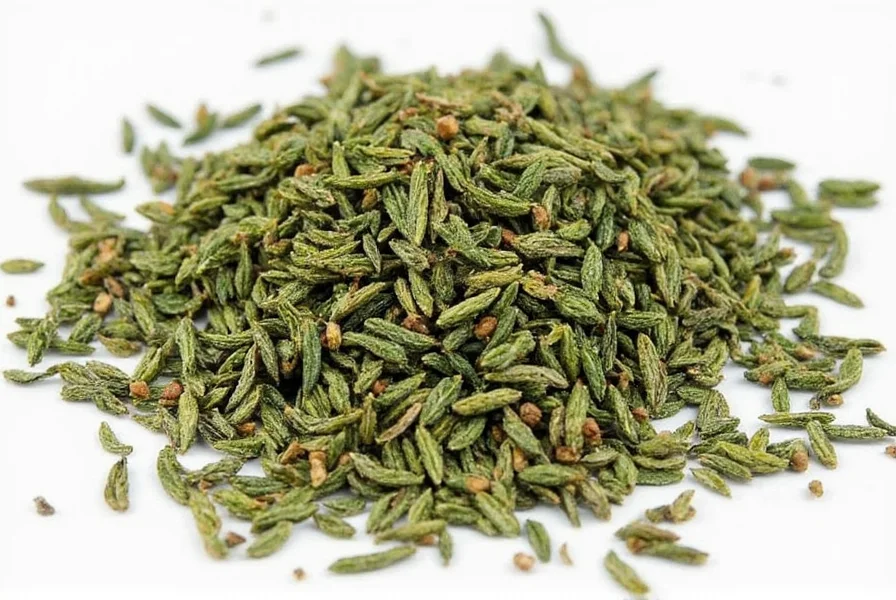 Glass jar of dried thyme leaves
