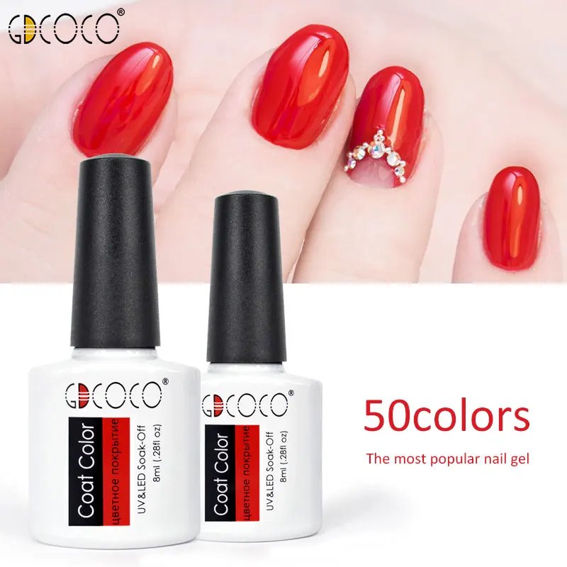 

GDCOCO 8ml 50 Colors Coat Color Soak Off UV LED Manicure Nail Varnish High Piment Gel Nail Polish, 50colors