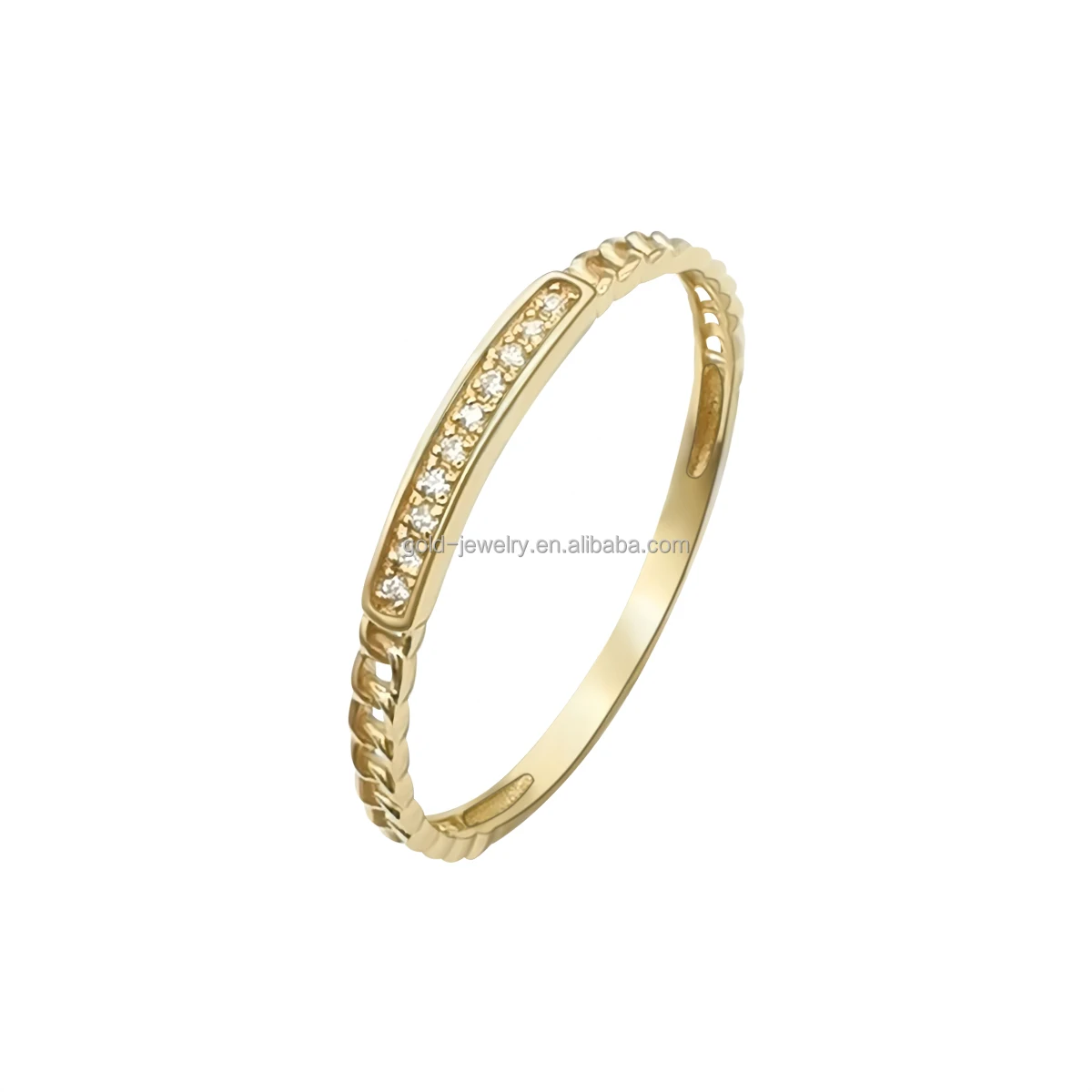 

9K AU375 Handmade Women Jewelry CZ Chain Ring 9k Solid Yellow Gold Rings Fine Jewelry Wholesale