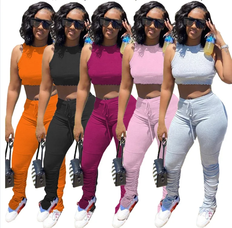 

2020 new arrivals crop top with stacked pants women clothing joggers suits sets two pieces