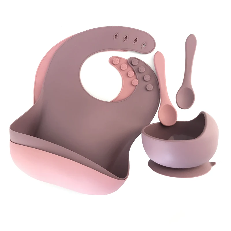 

Wholesale BPA Free Food Grade Silicone Suction Baby Round Bowl With Handle And Spoon Eco Tableware For Kids, Pink, purple, blue, green, gray, sky blue, brown, brick red