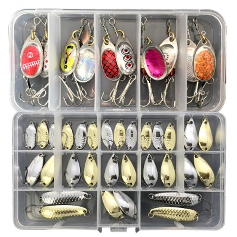 

Multi specification Metal spoon lure fishing Fish Bait Kit spoon lure set, Golden/silver