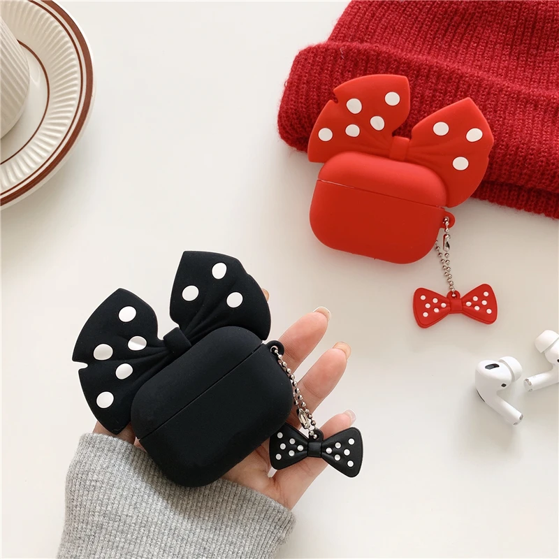 

Silicone Case Cover Cute 3D Mickey Minnie Mouse Bowknot Cartoon Earphone Cases For Airpods 1/2 Pro Protective Cover, Multi