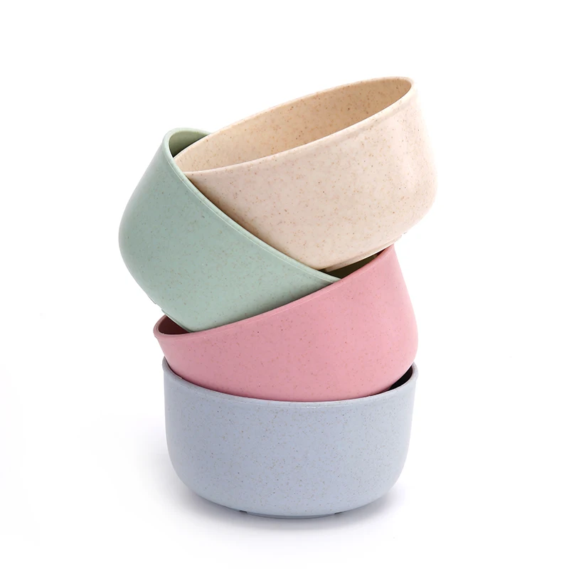 

Multifunction anti-scald wheat straw natural health material creative rice bowl, Blue/pink/ green/beige