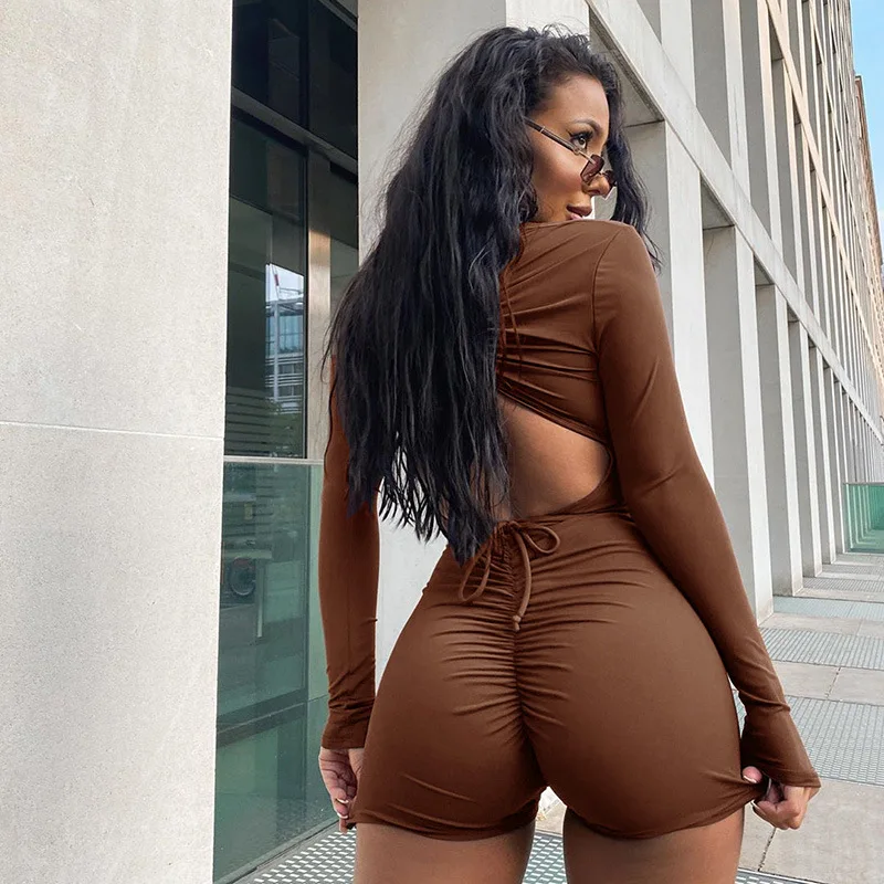 

2020 evening bandage nylon winter for club wear activewear tan brown women jumpsuits