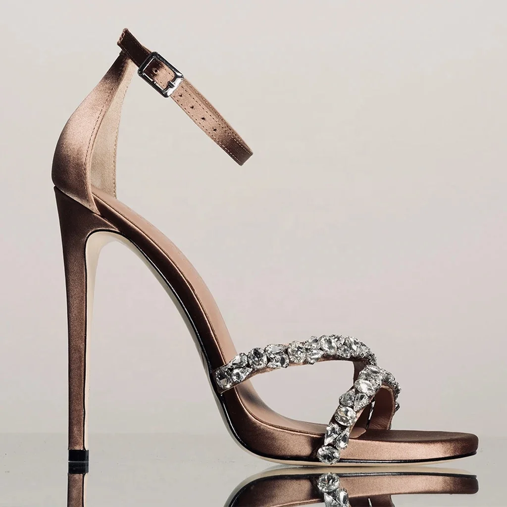 

soleil open toe satin material rhinestone diamond stones stiletto high heel sandals for women and ladies