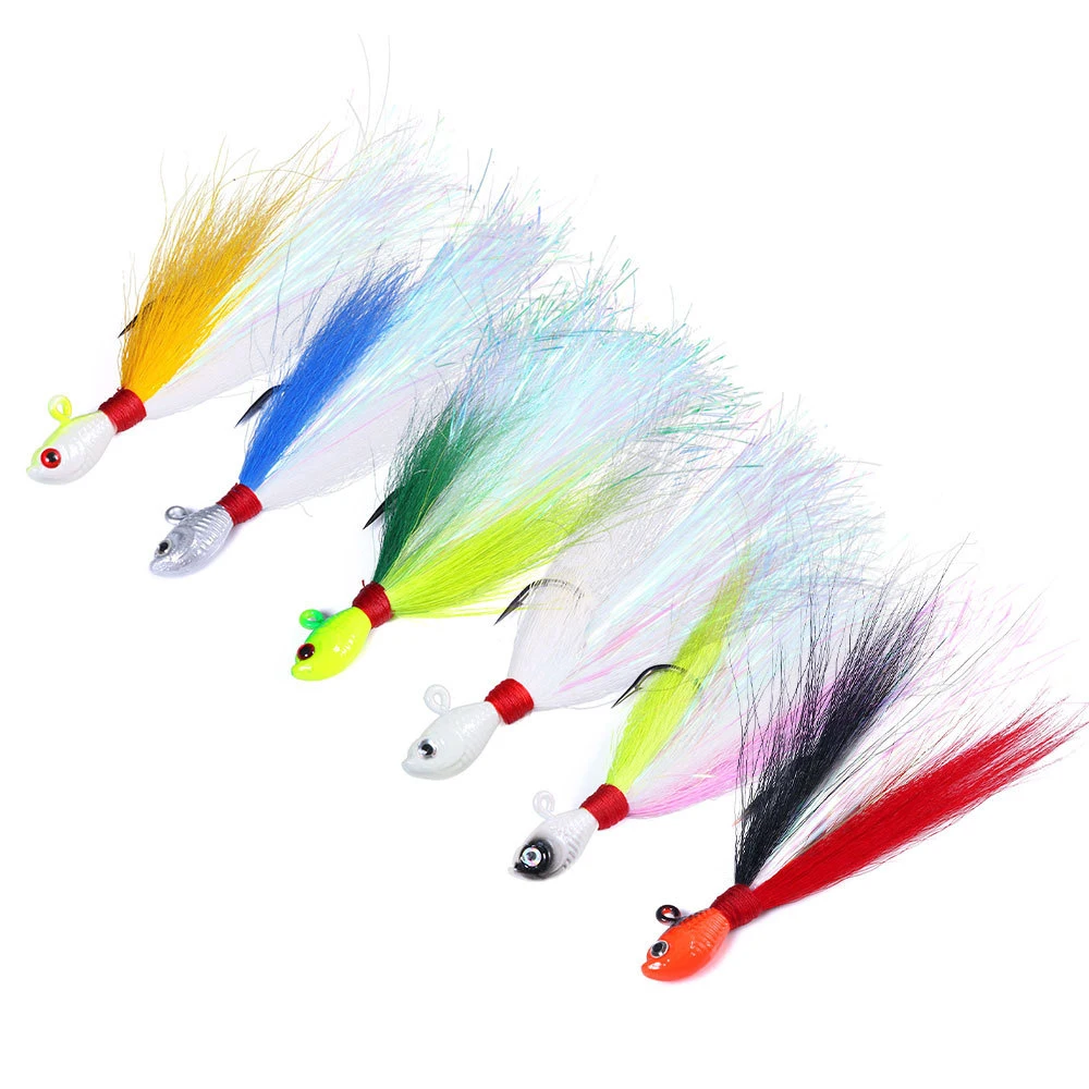 

Newbility 56g 85g lead fish head fishing lure flasher fishing skirts real bucktail chatterbait, 6 colors