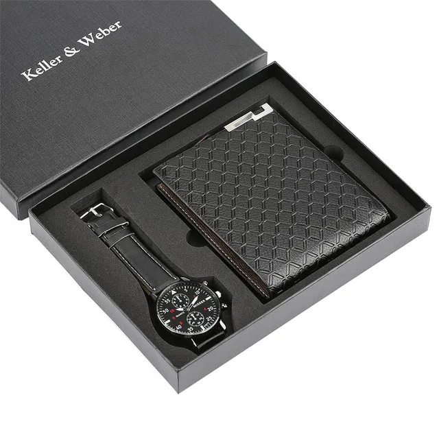 

OEM cadeau anniversair homm black deri cuzdan watch and wallets set gift set business wedding guest gift men birthday presents, Black, brown