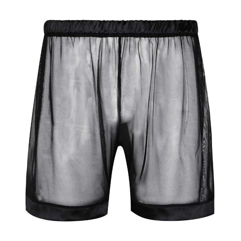 

iEFiEL Mens See-Through Mesh Underwear Sexy Black Lingerie Loose Plus Size Boxer Shorts Underwear High Quality Male Nightwear