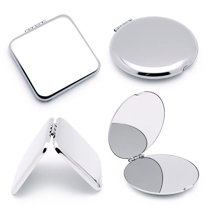 

Pocket small makeup mirror stainless steel mini hand hold mirror smart makeup private label hi mirror mini makeup, Silver