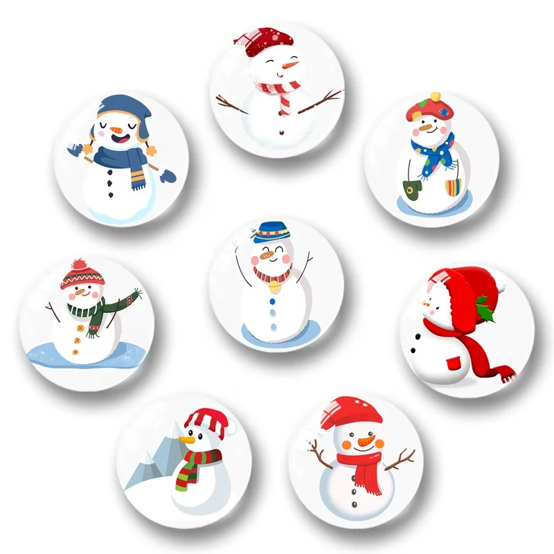 

Luyun Wholesale 30mm 3d Glass Magnetic Fridge Door Stickers Cute Christmas Snowman Round Fridge Magnet