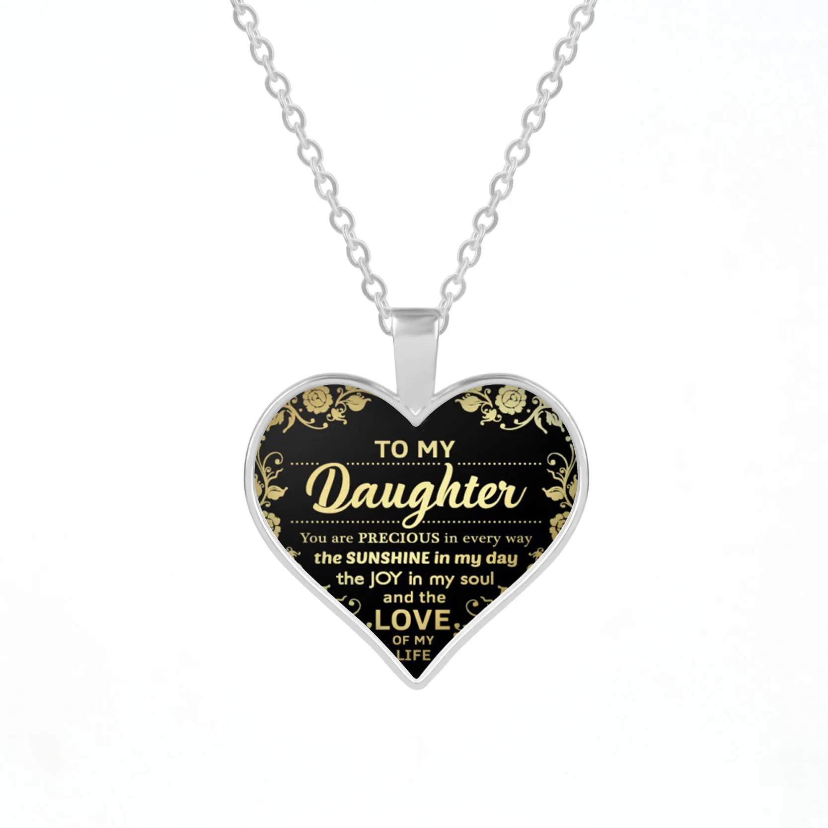 

10 Styles To Wonderful Daughter Gold Plated Custom Chain Heart Pendant Necklace Women Necklace Fashion Trendy Jewelry, Silver