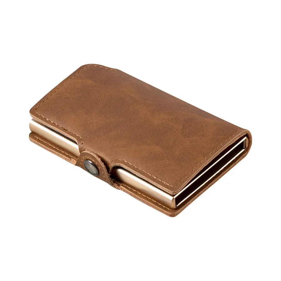 

rfid blocking aluminum credit cards holder with retro leather cover money clip for holding bank cards and cash