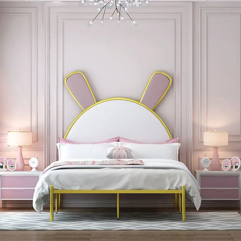 Modern minimalist environmental protection Nordic ins light luxury princess iron  golden double bed