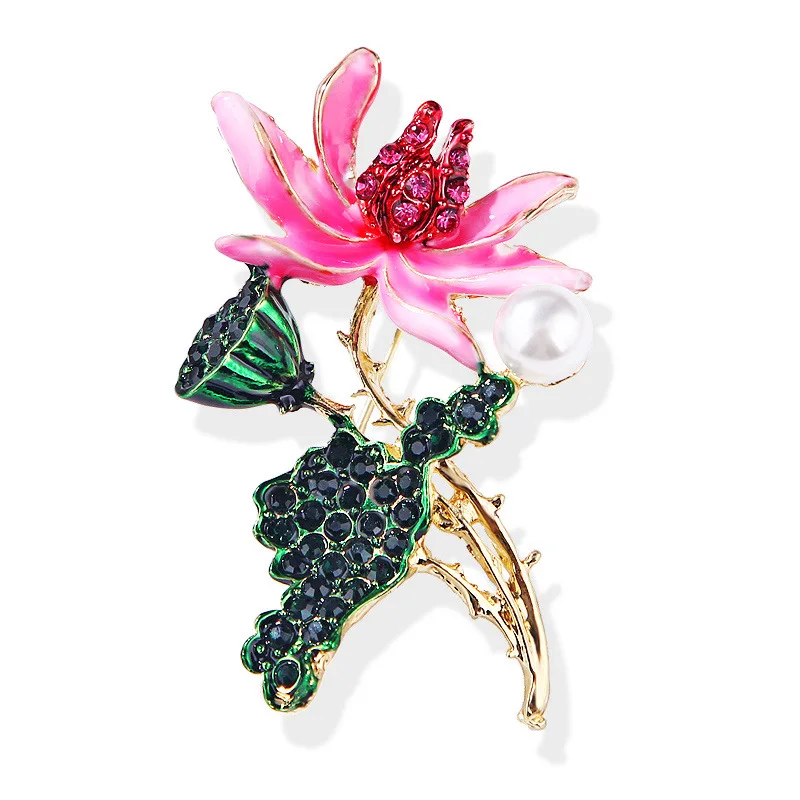 

JW-105 Fashion Cartoon Women Anti-Glare Pin Clothing Accessory Corsage Drip Enamel Alloy Lotus Leaf Flower Pins Brooches Jewelry, Picture colors