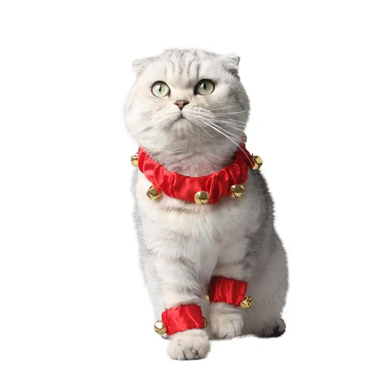 

Manufactures Cute Sublimation Pet Collars Festive Holiday Red Pet Clothing Suit Collar And Foot Ring, As picture